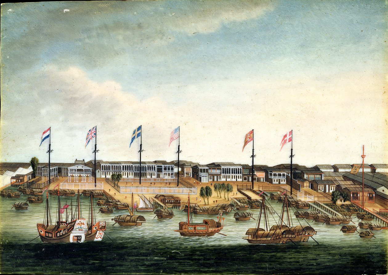 Les Hongs à Canton, avant 1820 - George (follower of) Chinnery