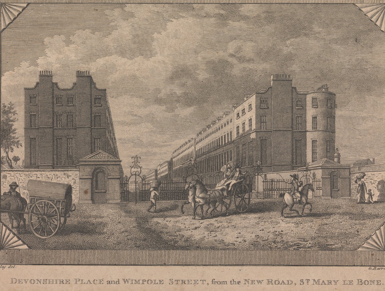 Devonshire Place et Wimpole Street, depuis la New Road, St. Mary le Bone - George Barret