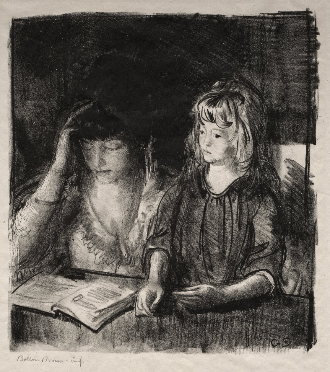 Mme Bellows faisant la lecture à sa fille Anne - George Bellows