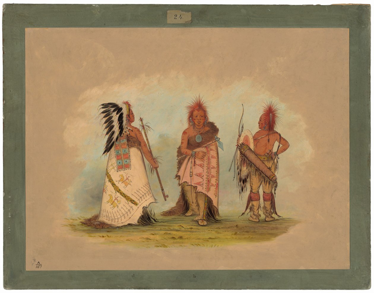 Un chef Pawnee avec deux guerriers - George Catlin