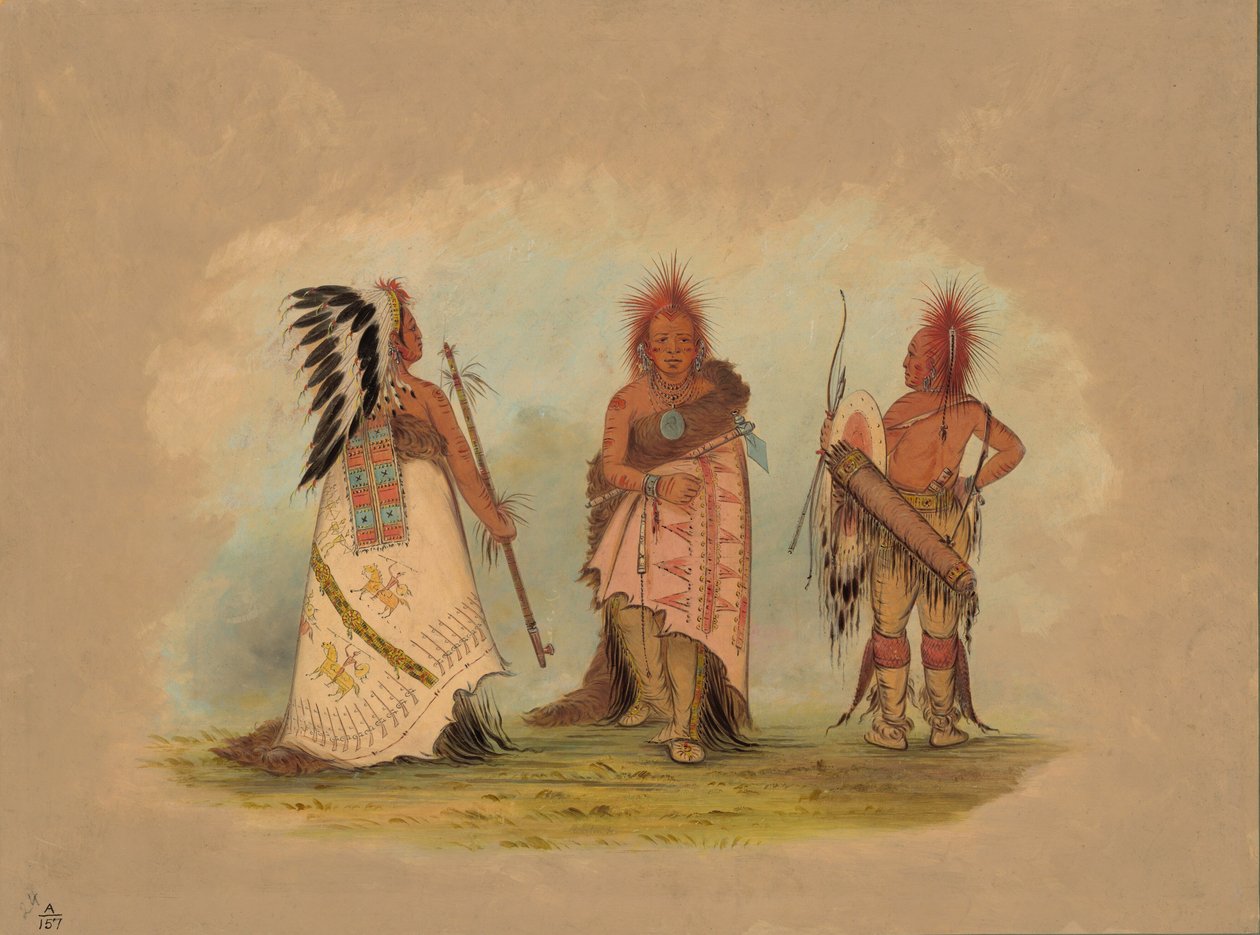 Un chef Pawnee avec deux guerriers - George Catlin