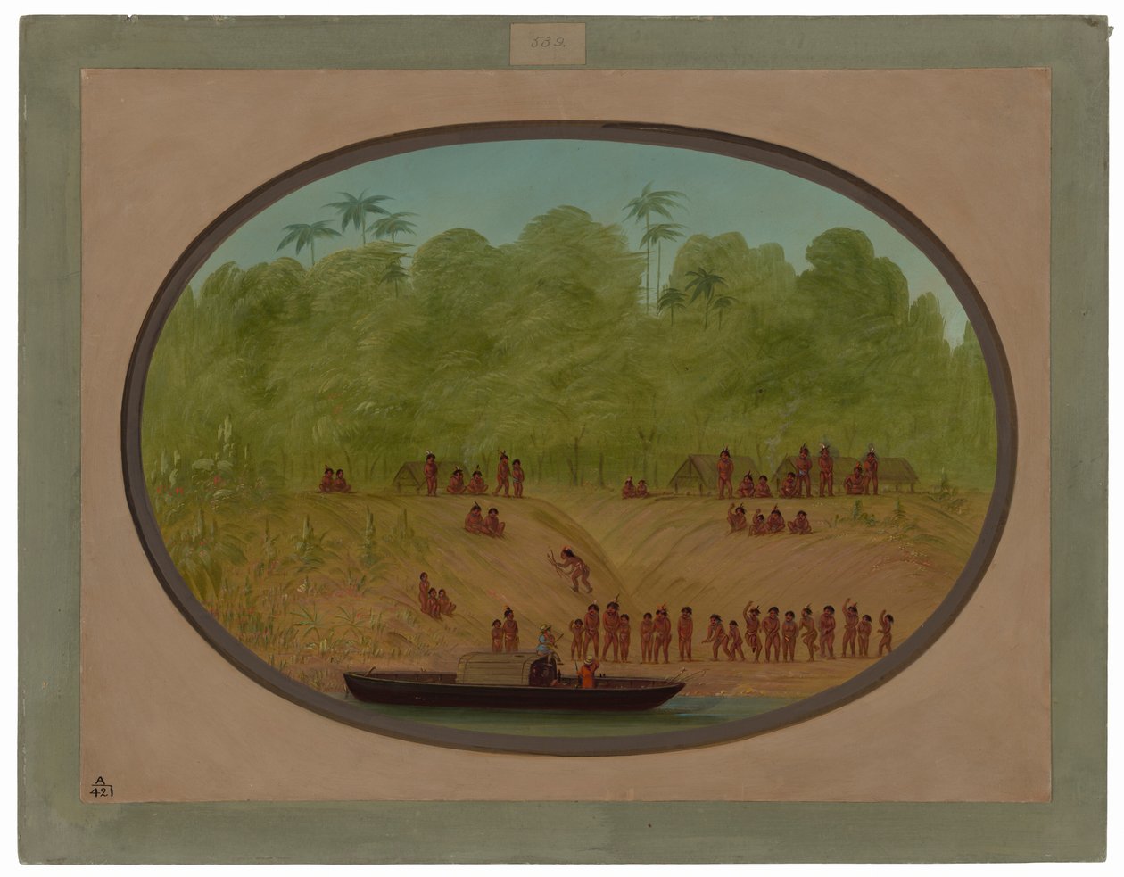Un village Omagua - Croquis de bateau - George Catlin