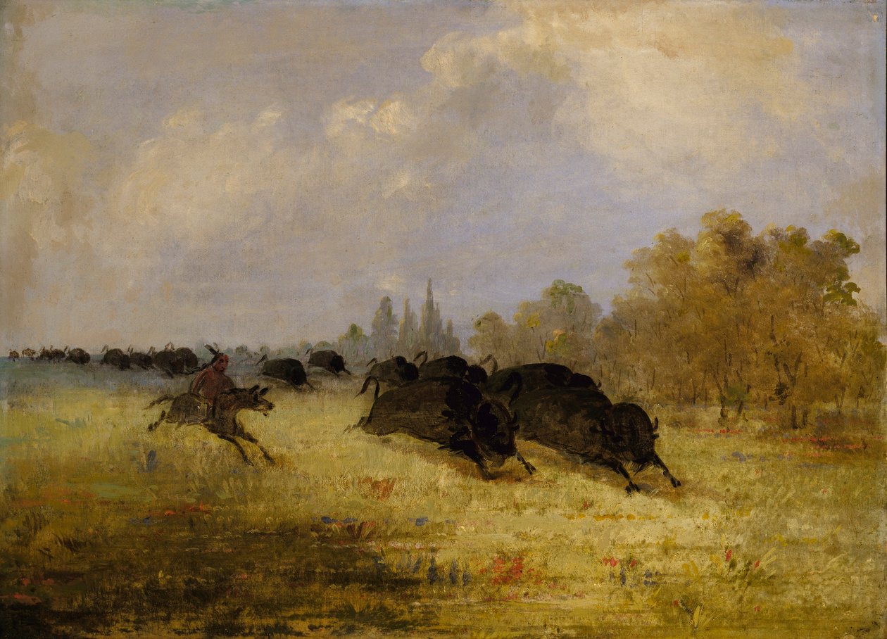 Caddo Indians Chasing Buffalo, Cross Timbers, Texas - George Catlin