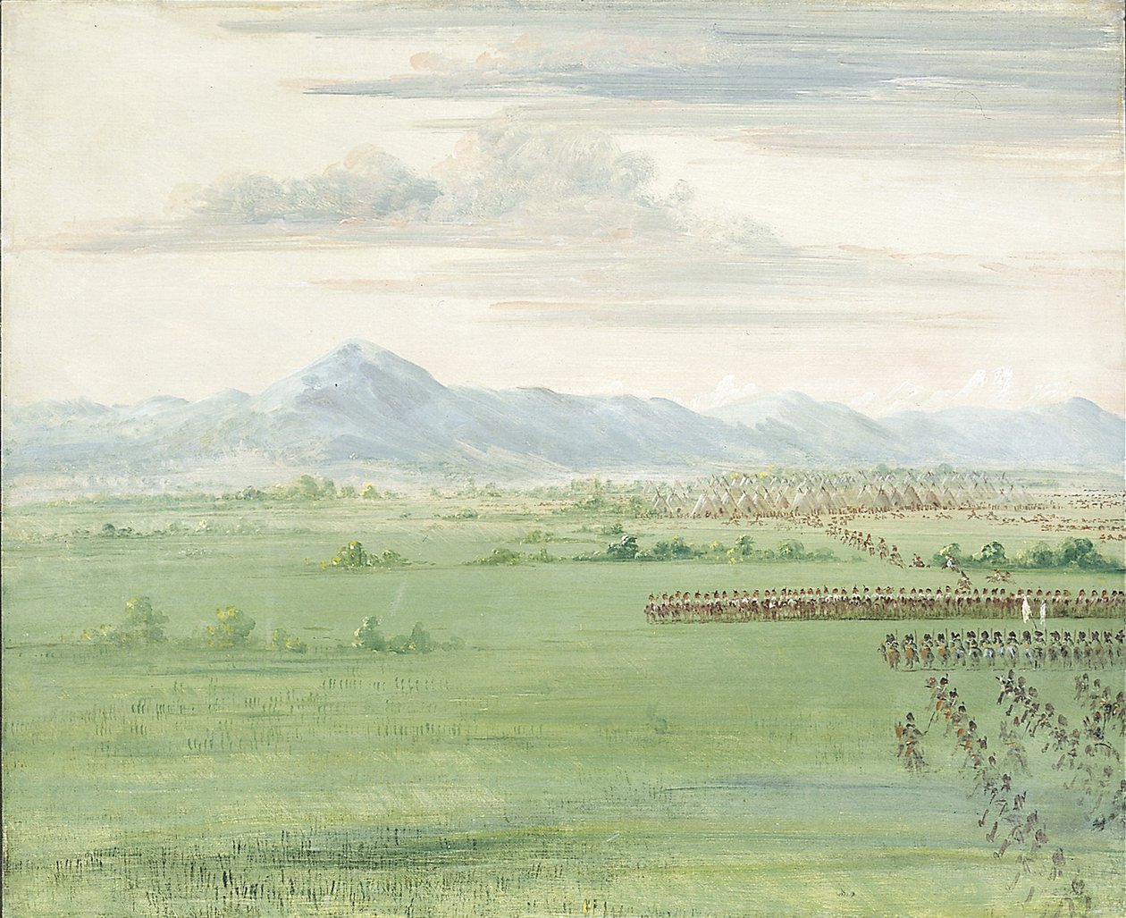 Guerriers comanches, avec drapeau blanc, recevant les dragons - George Catlin