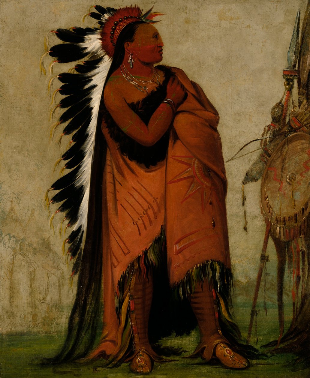 Eé-hee-a-duck-cée-a, Celui qui attache ses cheveux avant - George Catlin