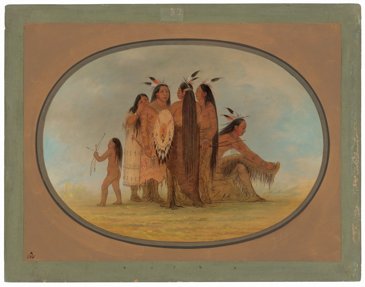 Quatre guerriers Mandan, une fille et un garçon - George Catlin