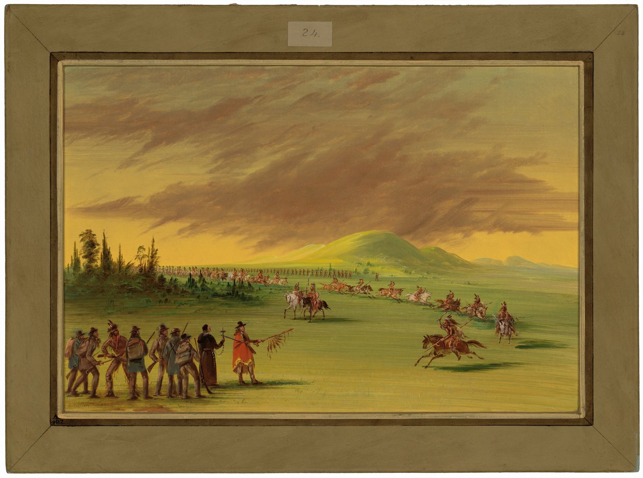 La Salle rencontre un groupe de guerriers de la tribu des Indiens de Cenis dans une prairie du Texas. 25 avril 1686 - George Catlin