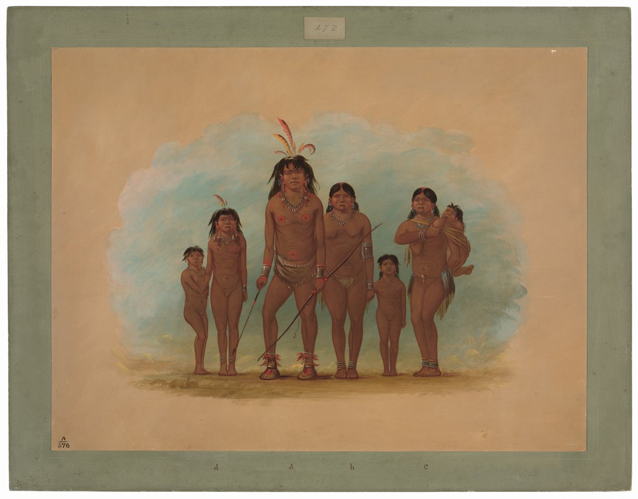 Chef Lengua, ses deux épouses et quatre enfants - George Catlin