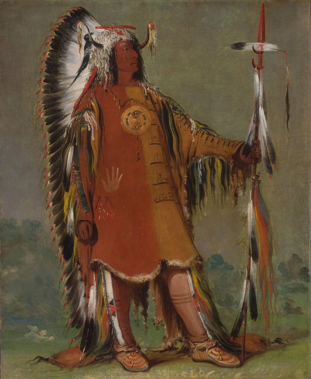 Máh-to-tóh-pa, Quatre Ours, deuxième chef, en tenue complète - George Catlin