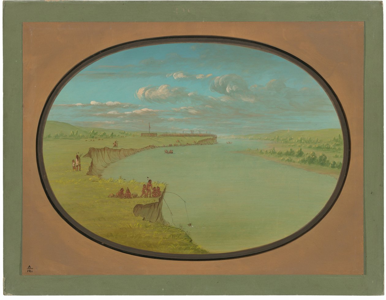 Village Mandan - Vue éloignée - George Catlin