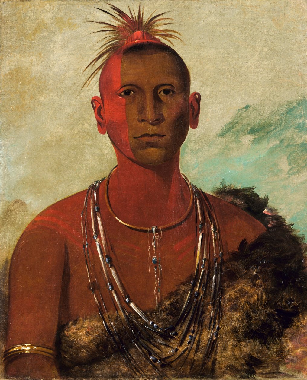 Náh-se-ús-kuk, Tonnerre Tourbillonnant, fils aîné de Black Hawk - George Catlin