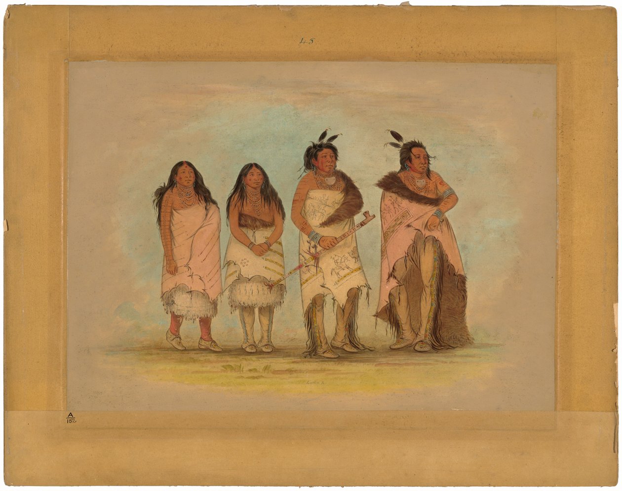Chef Pawnee, deux filles et un guerrier - George Catlin
