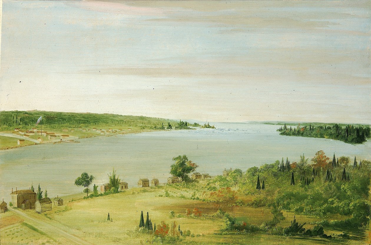 Sault Ste. Marie, avec la garnison des États-Unis au loin - George Catlin