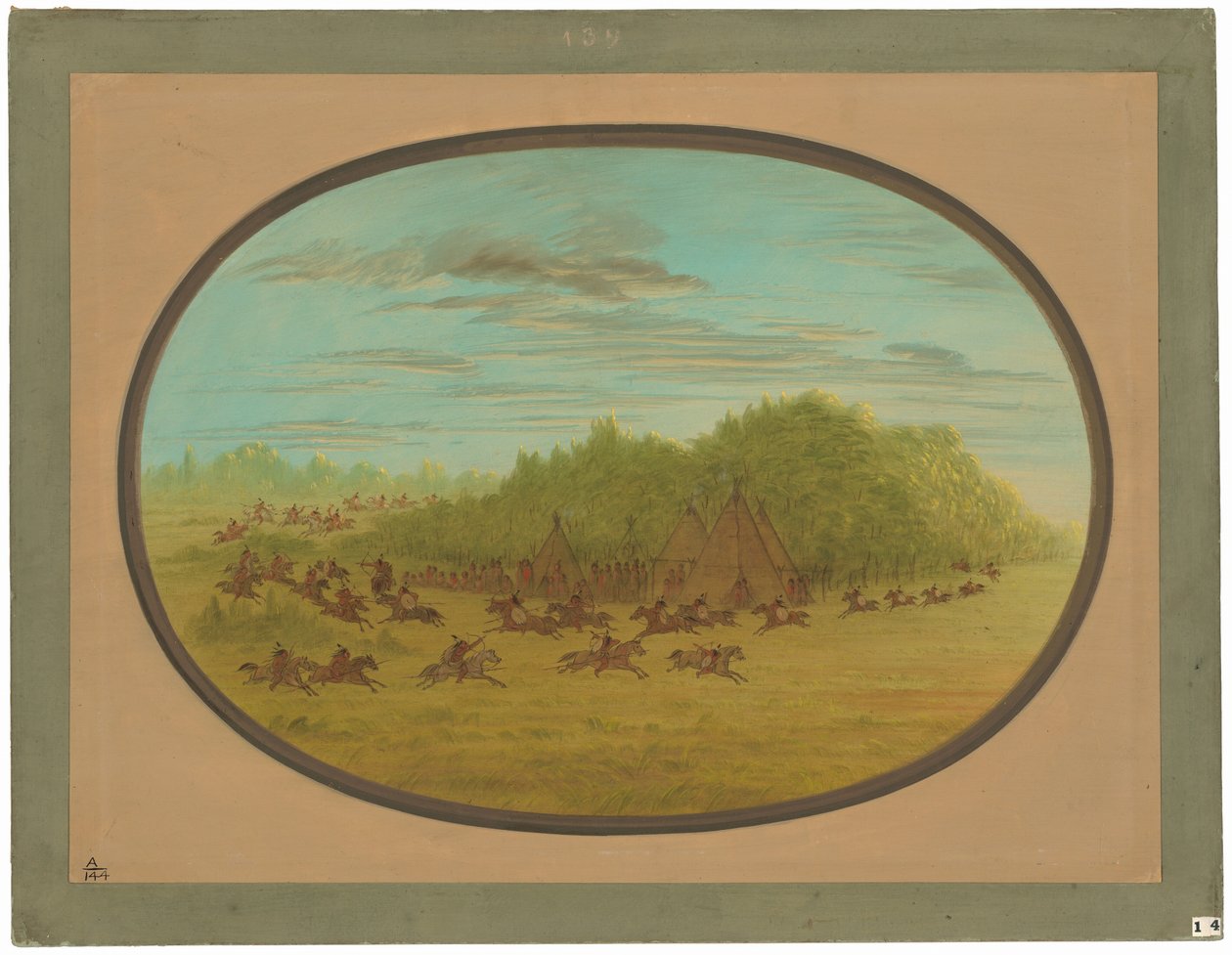 Combat simulé des Camanchés - George Catlin