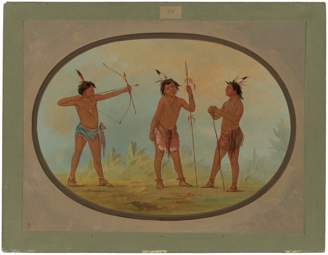 Trois guerriers Shoshonee armés pour la guerre - George Catlin