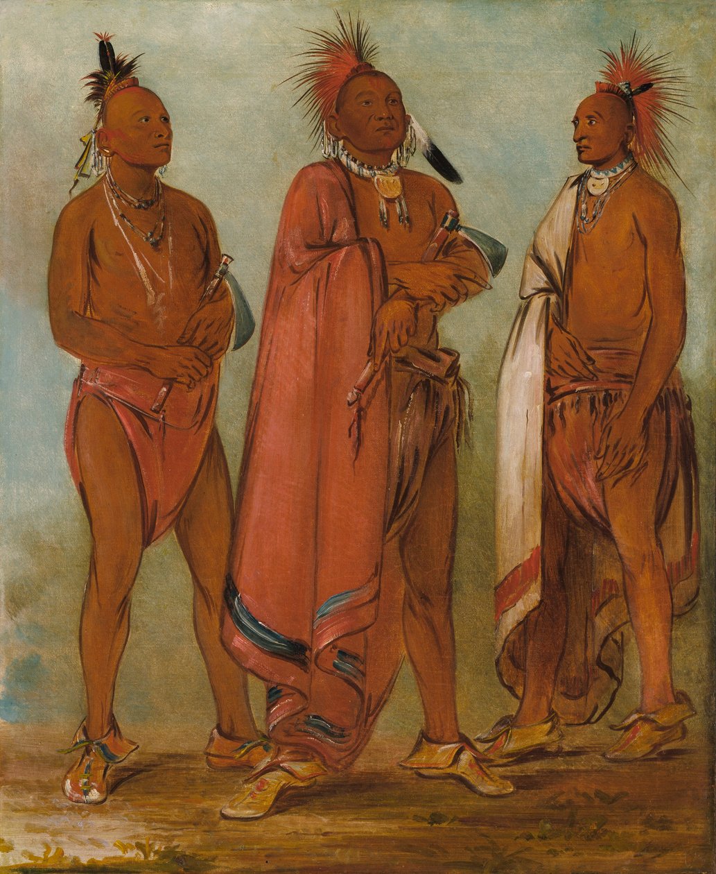 Wa-másh-ee-sheek, Celui qui enlève ; Wa-chésh-uk, La guerre ; Mink-chésk, Trois jeunes hommes distingués - George Catlin