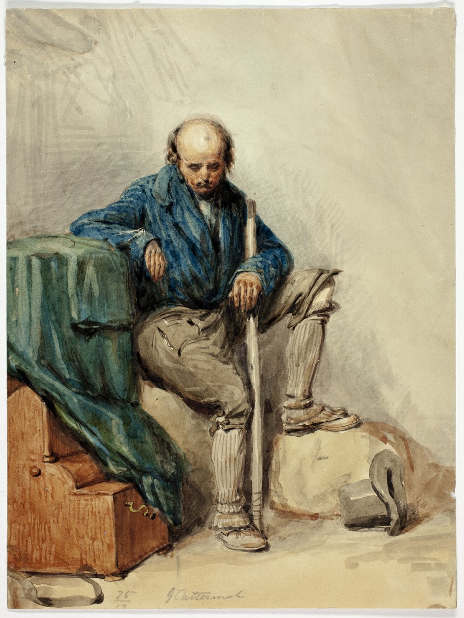 Homme chauve assis sur des objets (recto) ; Dame en robe jaune (verso) - George Cattermole