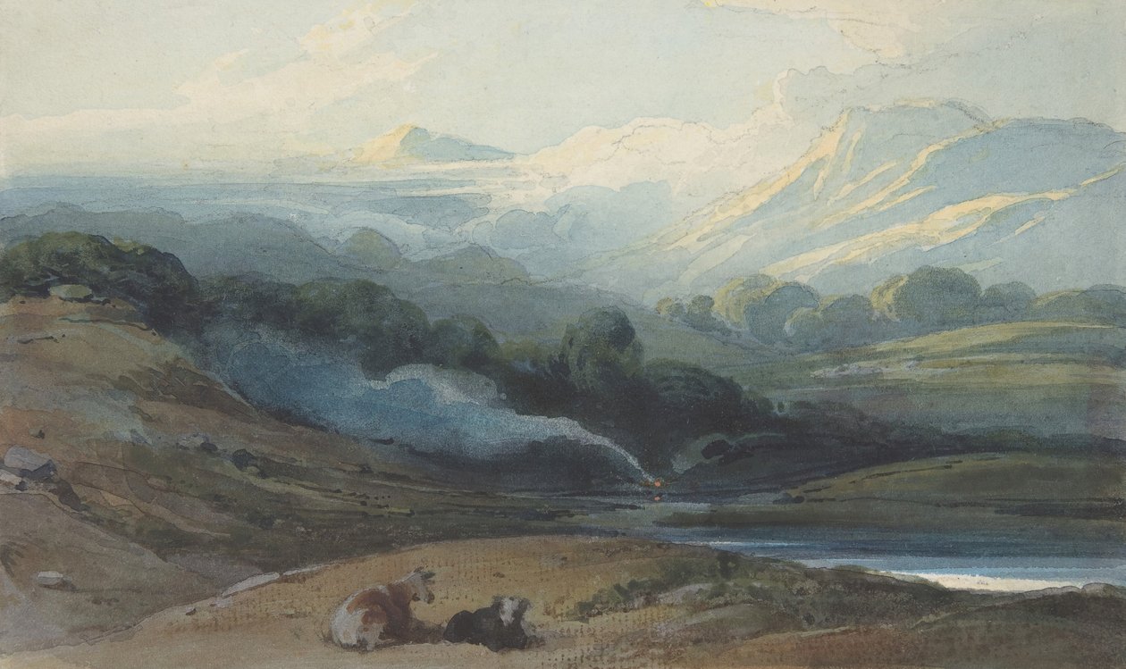 Bétail se reposant dans un paysage montagneux - George Chinnery