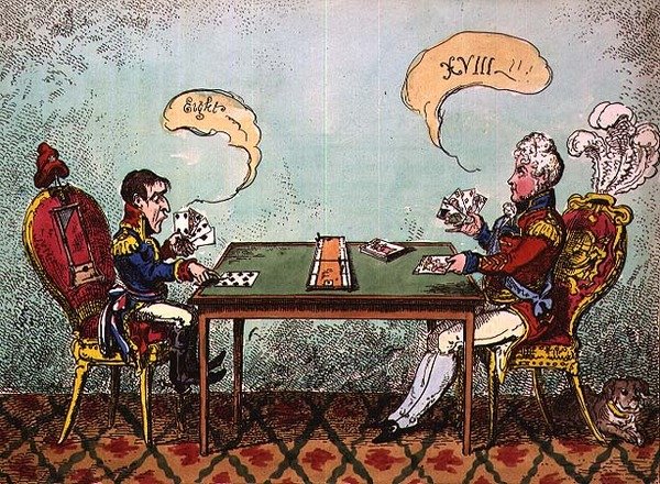 Une partie de cribbage ou le dernier mélange de Boney par George Cruikshank, 6 juin 1814 (gravure) - George Cruikshank
