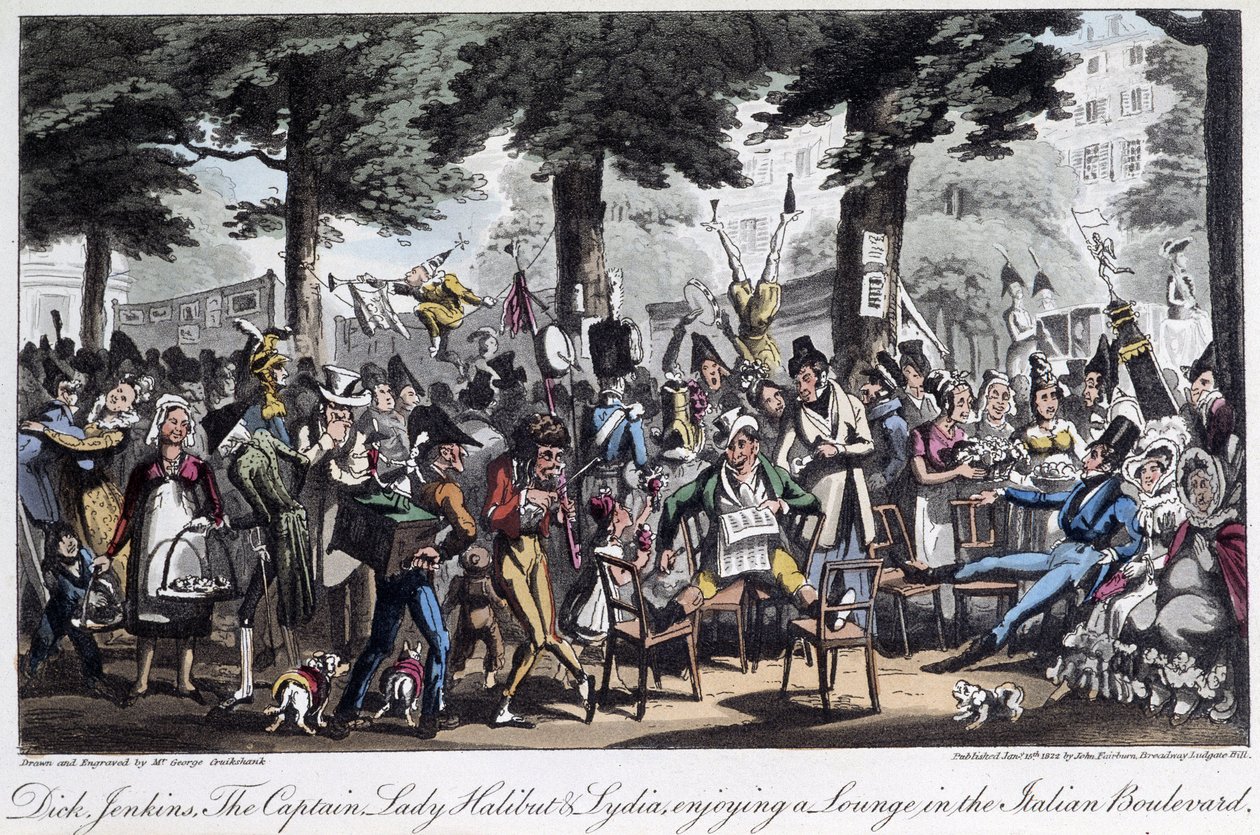 Boulevard des Italiens - dans « La vie à Paris » par David Carey, Londres - George Cruikshank