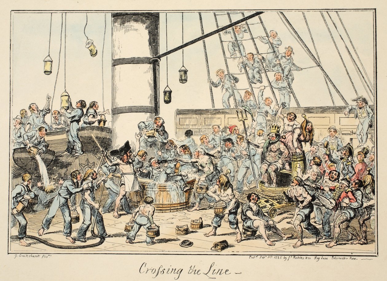 Traverser la ligne, de Greenwich Hospital, une série de croquis navals, descriptifs de la vie d