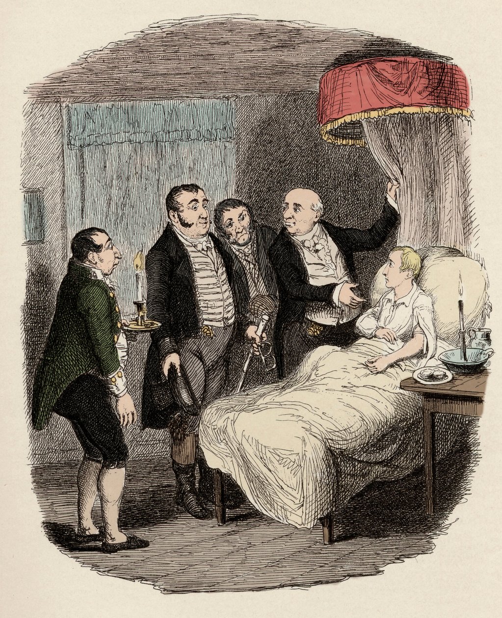 Dr. Losberne montrant Oliver aux officiers de police de Bow Street - Illustration pour « Oliver Twist » de Charles Dickens, par George Cruikshank - George Cruikshank