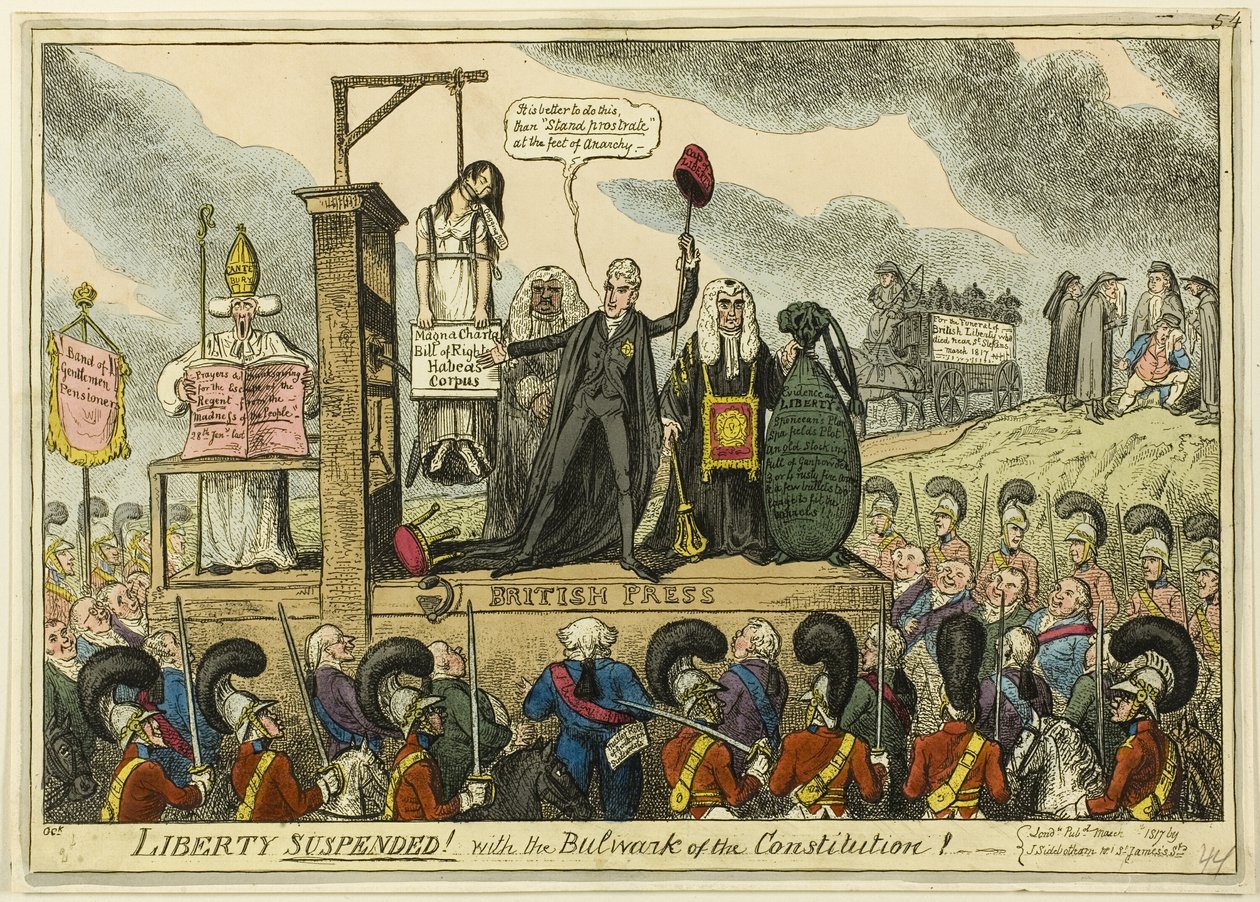 La liberté suspendue ! Avec le rempart de la Constitution ! - George Cruikshank
