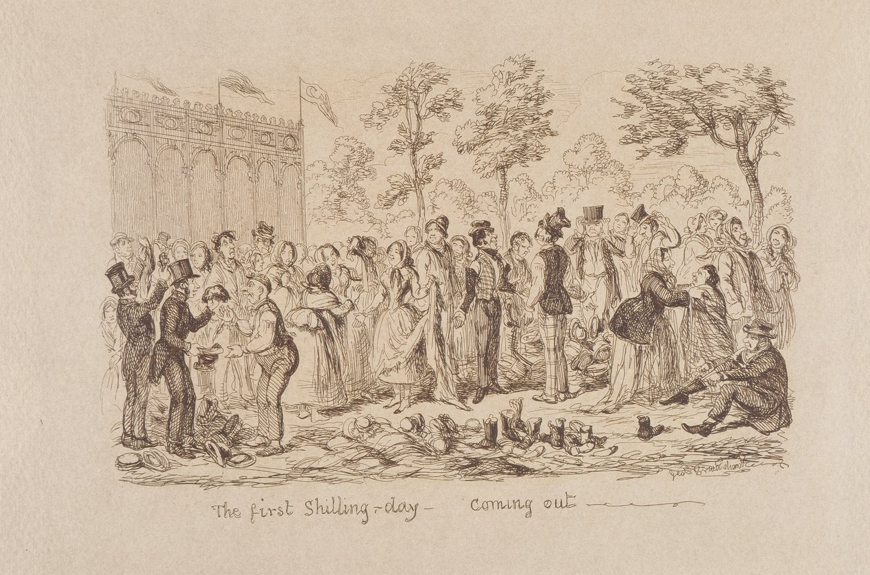 La grande exposition de Mayhew de 1851 : Le premier jour du shilling - Sortie, 1851 - George Cruikshank
