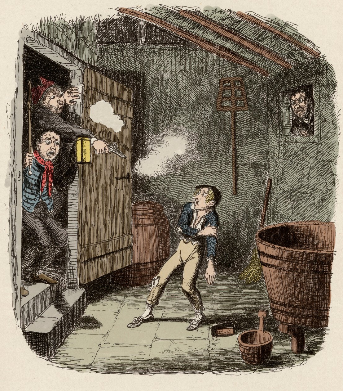 Oliver surpris et blessé lors de la tentative de cambriolage - Le Cambriolage - Illustration pour 