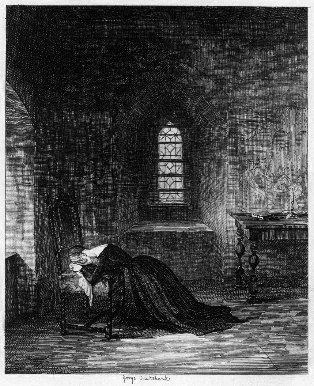 La reine Jane emprisonnée dans la tour de brique, Tour de Londres, 1553-1554 - George Cruikshank