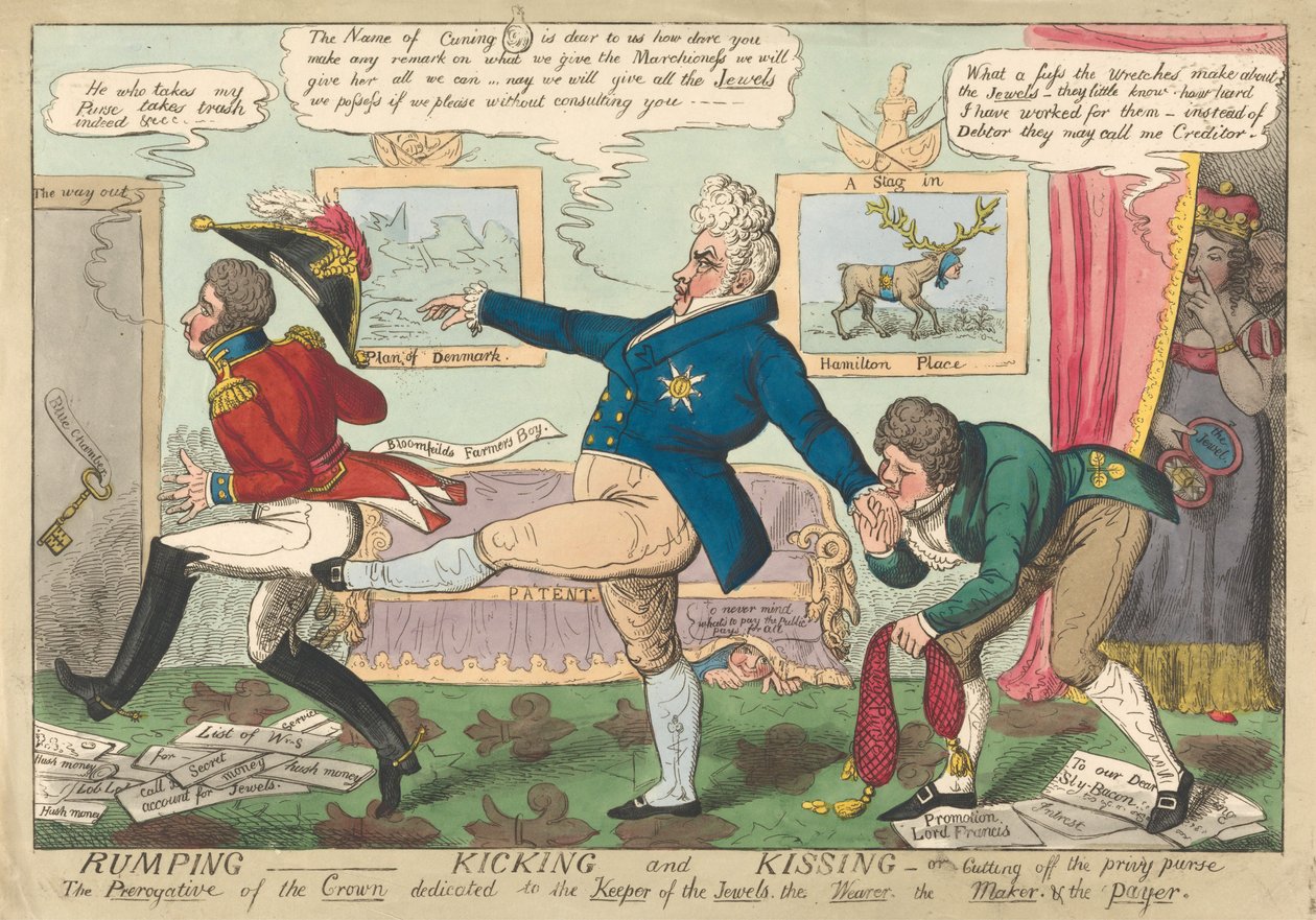 Rumping - Kicking and Kissing - oder - Abschneiden der Privy Purse - George Cruikshank