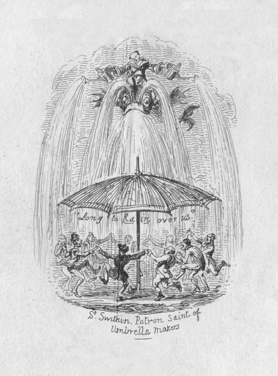 Saint Swithin, patron des fabricants de parapluies, 1829 - George Cruikshank