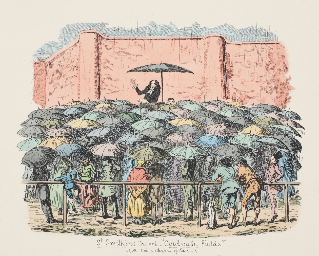 Chapelle St Swithuns Cold-bath fields, pub. 1833 (gravure en couleur) - George Cruikshank