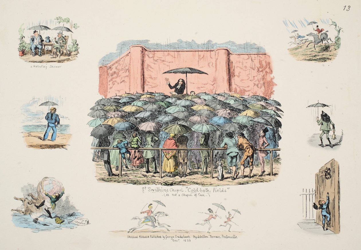 Chapelle St Swithuns Cold-bath fields, pub. 1833 (gravure en couleur) - George Cruikshank