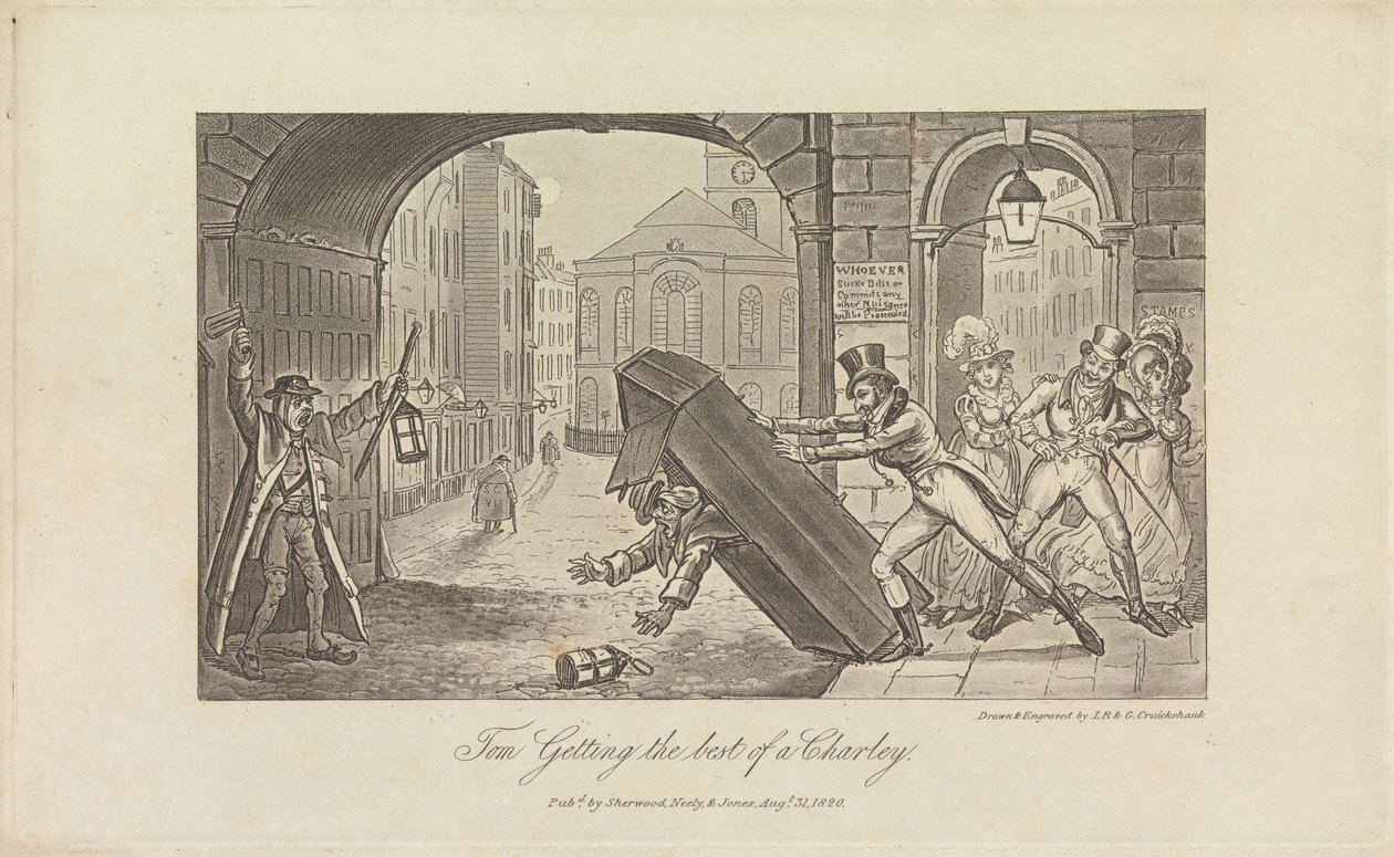 Tom prenant le dessus sur un Charley - George Cruikshank
