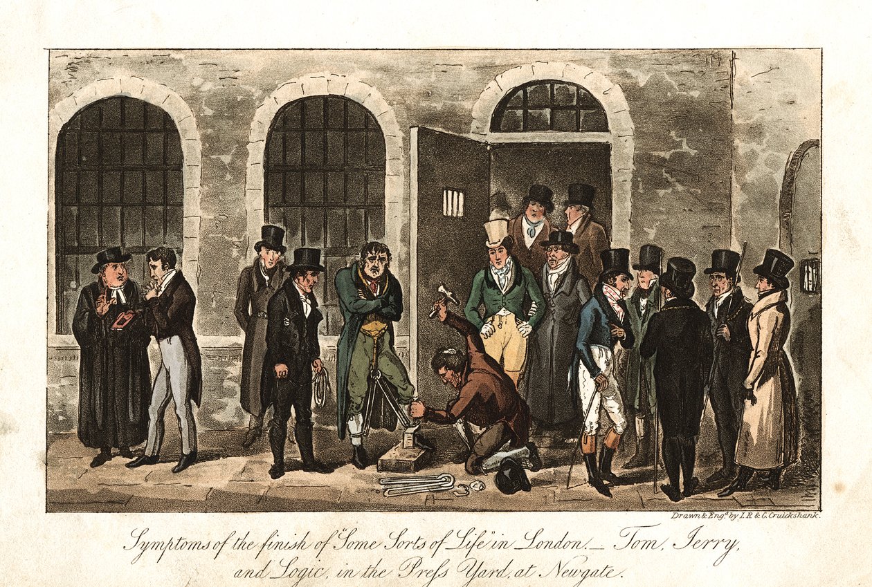 Tom, Jerry et Logic dans la cour de presse, prison de Newgate, Londres, 1821 - George Cruikshank