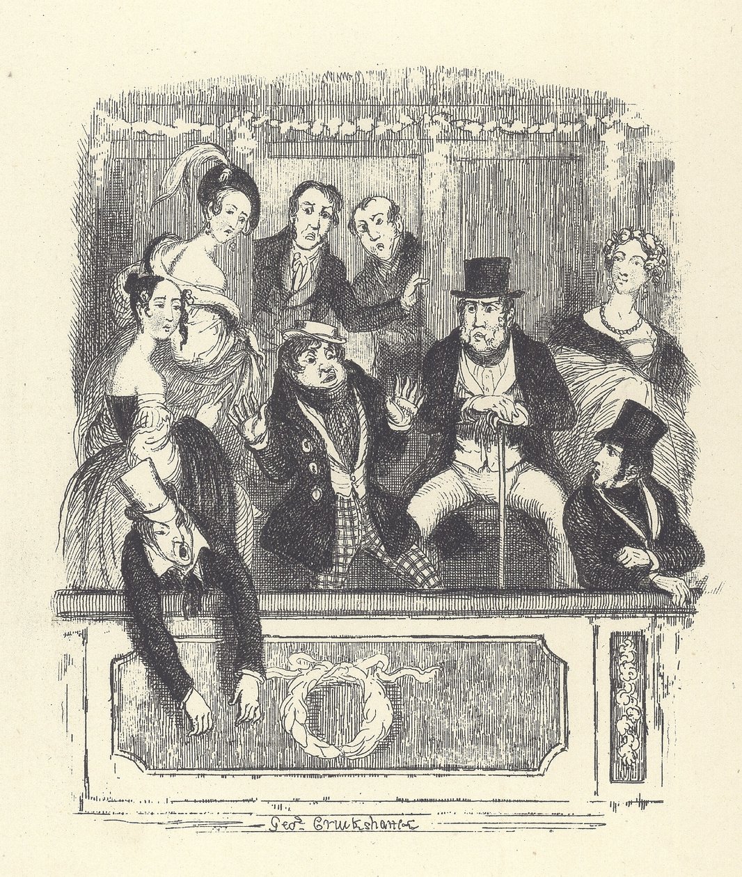 Spectateurs victoriens dans une loge à un théâtre de Londres (gravure) - George Cruikshank