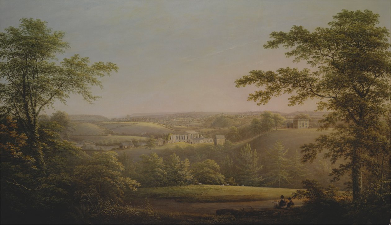 Easby Hall et Easby Abbey avec Richmond, Yorkshire en arrière-plan - George Cuitt