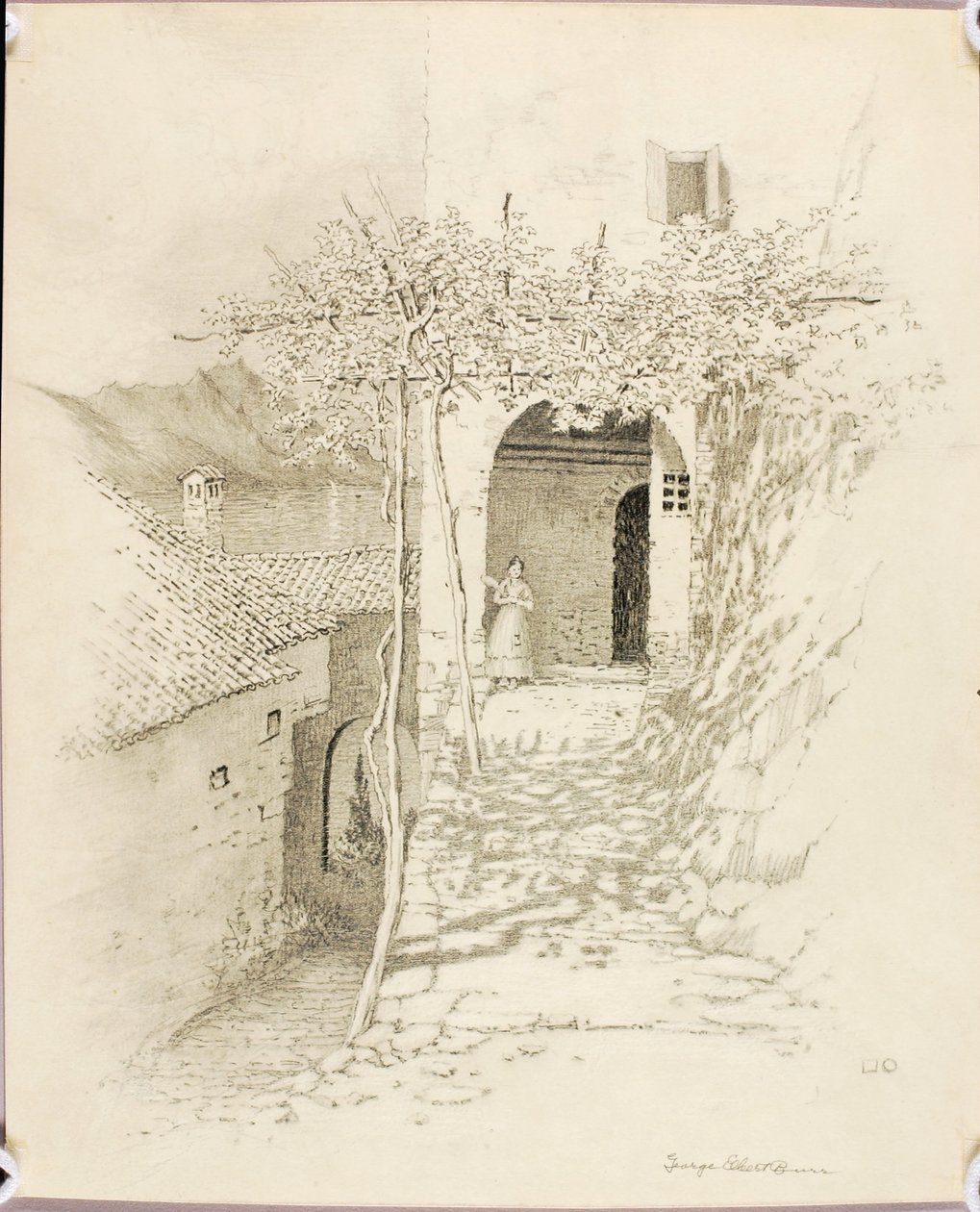 Sans titre (dessin de transfert pour Rue de village, lac de Lugano, Italie [n° 1]) - George Elbert Burr