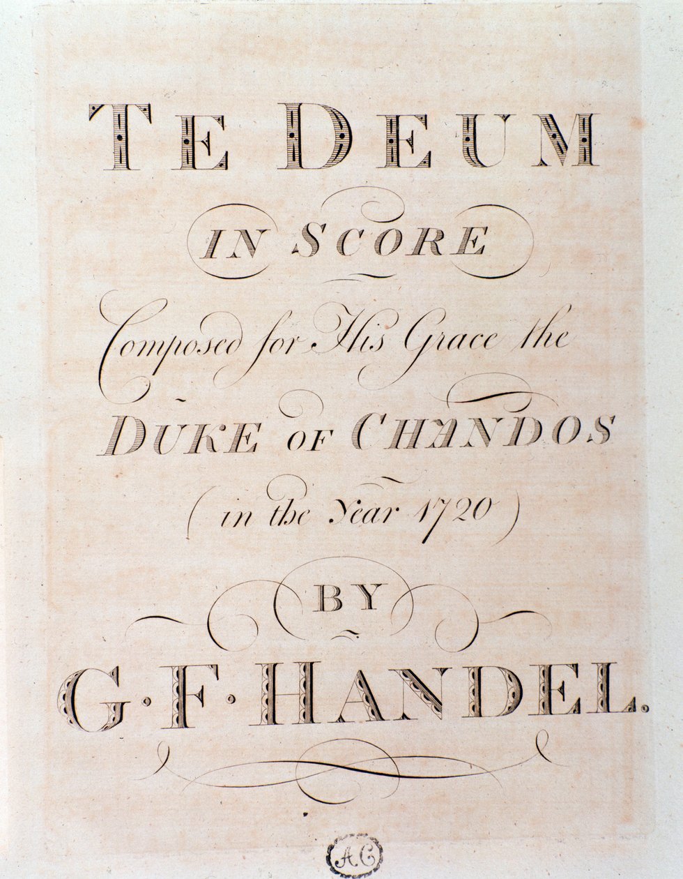 Page de titre de la partition musicale de Te Deum par G F Handel - George Frederick Handel