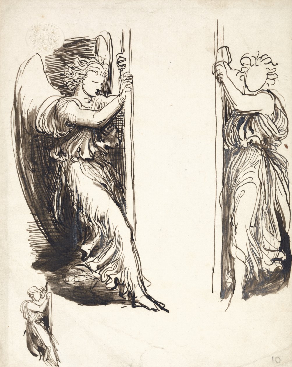 Études pour des anges dans La Cour de la Mort (encre brune sur graphite) - George Frederick Watts