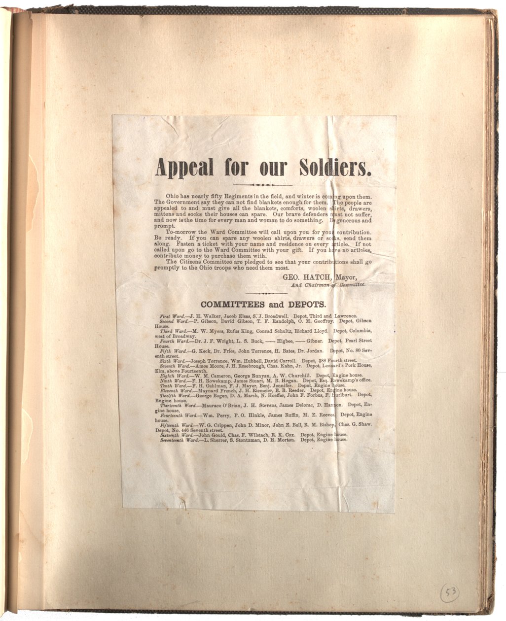 Appel pour nos soldats, Ohio [dans un album], vers 1861-1865 - George Hatch