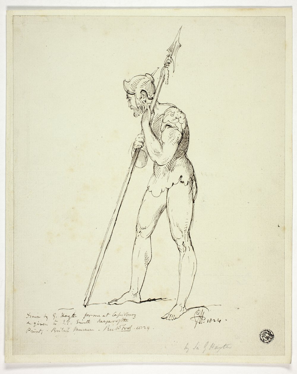 Homme debout en armure tenant une lance - George Hayter
