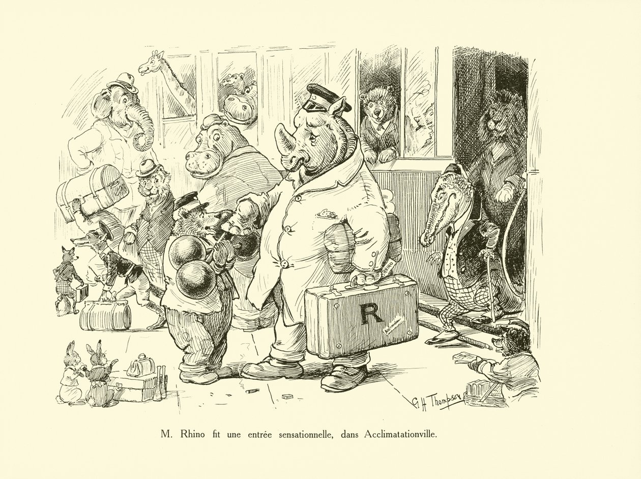 M Rhino fit une entree sensationnelle, dans Acclimatationville (litho) - George Henry Thompson
