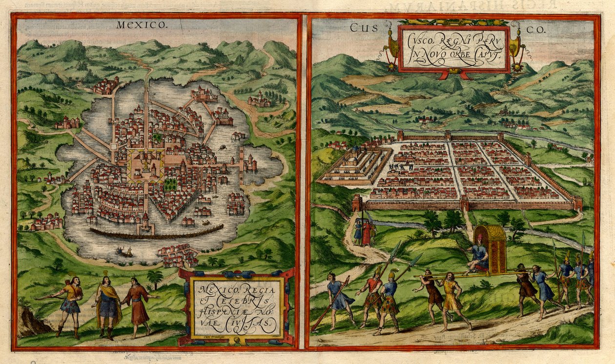 Vues de Mexico (anciennement Tenochtitlán) et de Cusco - George & Hogenberg Frans & Pinet Antoine du Braun