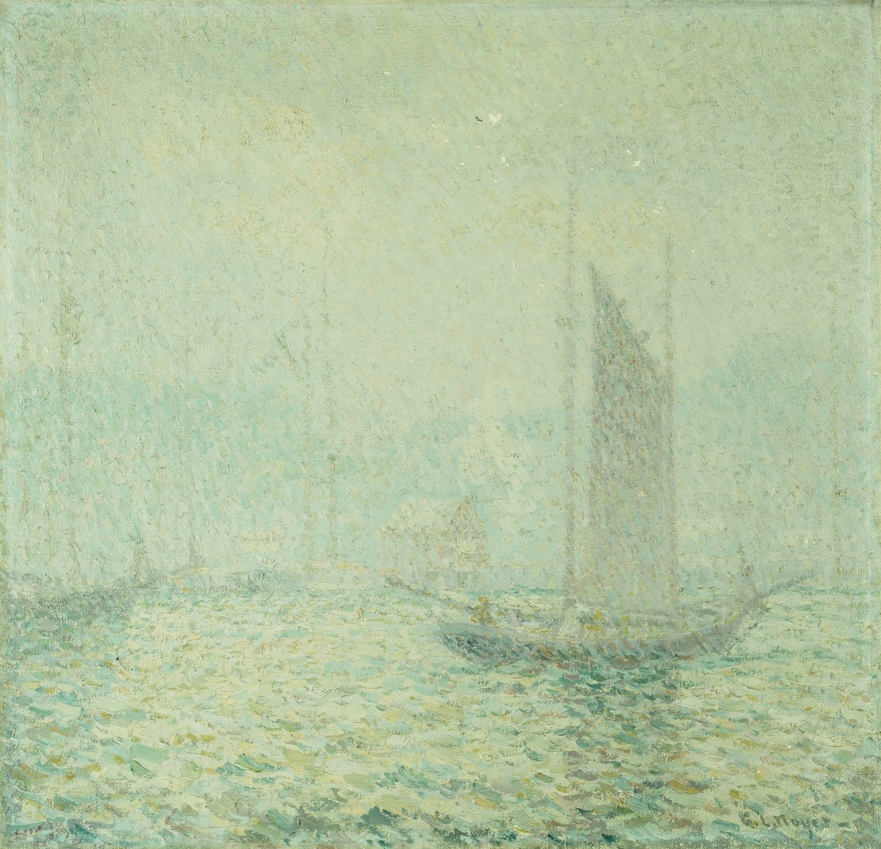 Brume du port (huile sur toile) - George Loftus Noyes
