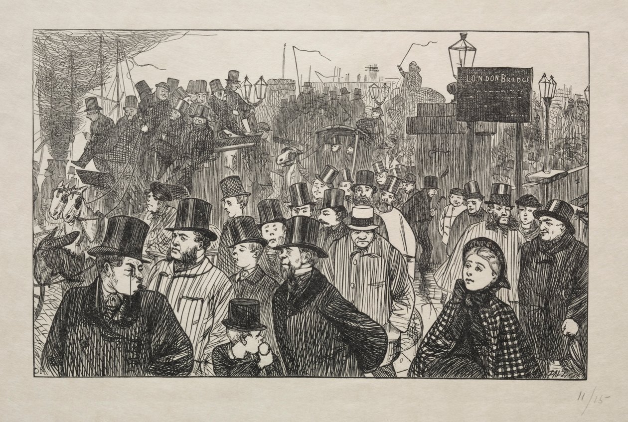 Le courant vivant au pont de Londres - Sur le pont, 1863 - George Louis Palmella Busson Du Maurier