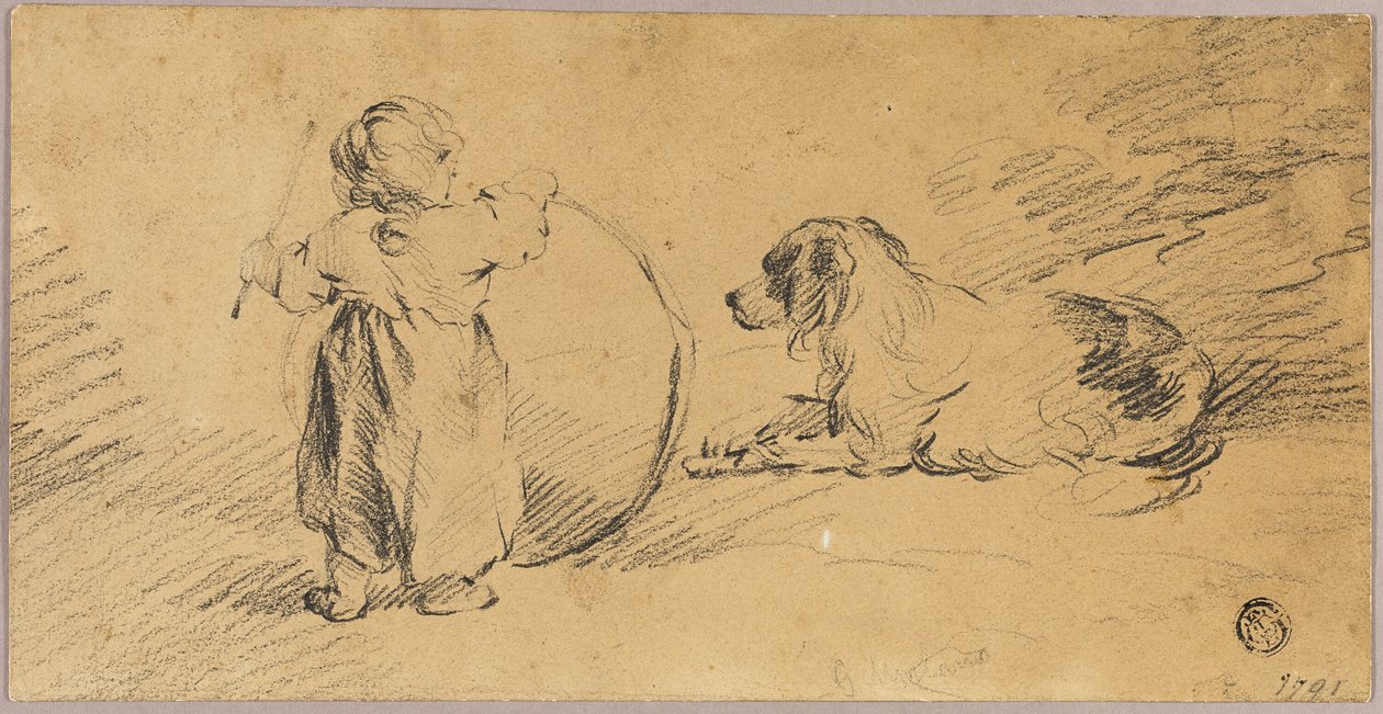 Enfant jouant avec une balle et un chien - George Morland