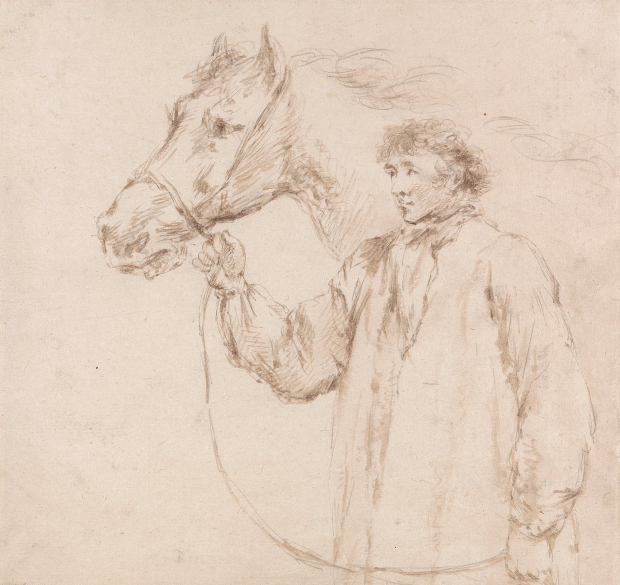 Homme tenant un cheval par la bride - George Morland