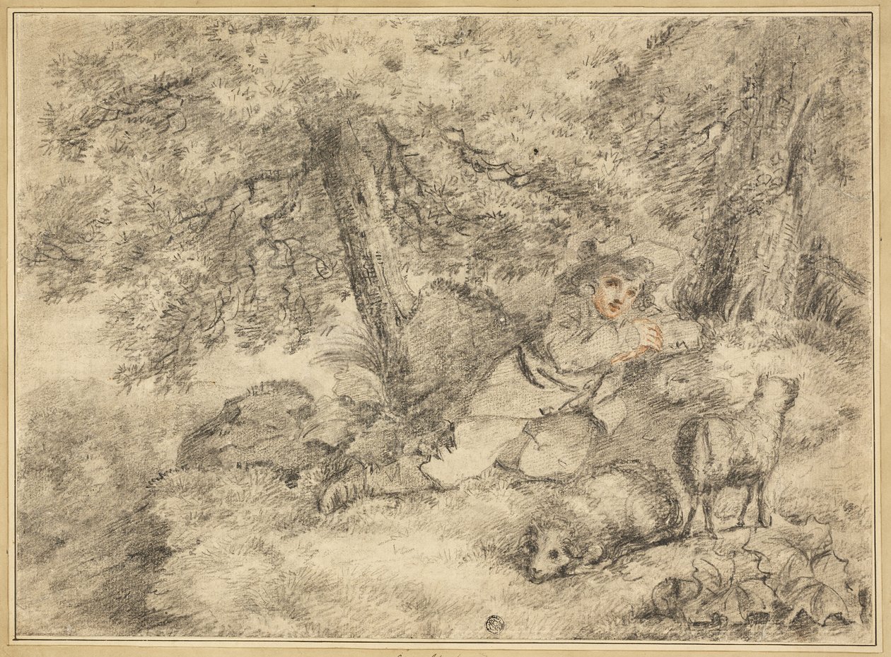Garçon berger avec des agneaux dans les bois - George Morland